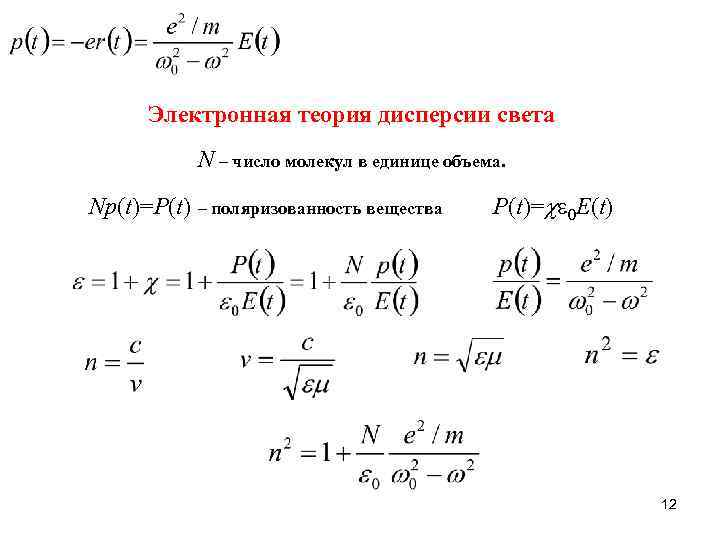 Электронная теория дисперсии света кратко