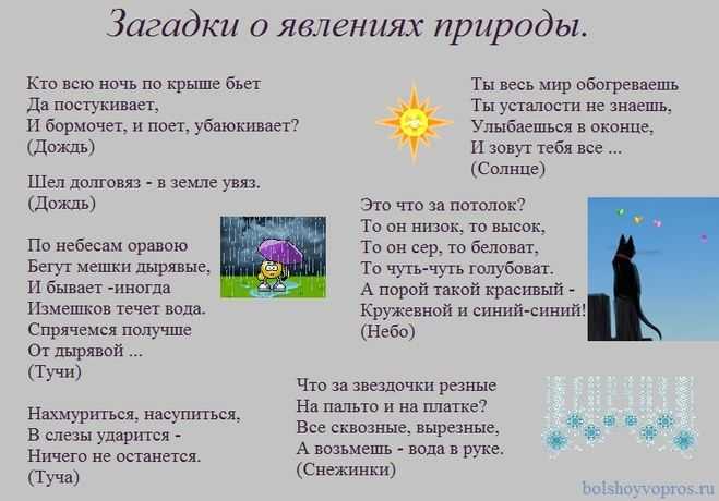 Загадки о природе с ответами, 1 класс