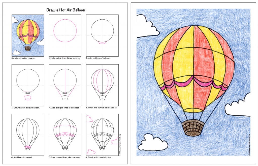 Как рисовать воздушный шар с корзиной. как нарисовать воздушный шар поэтапно.