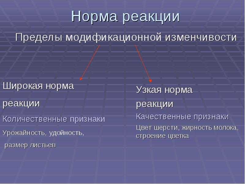 Фенотипические признаки узкой и широкой нормы реакции