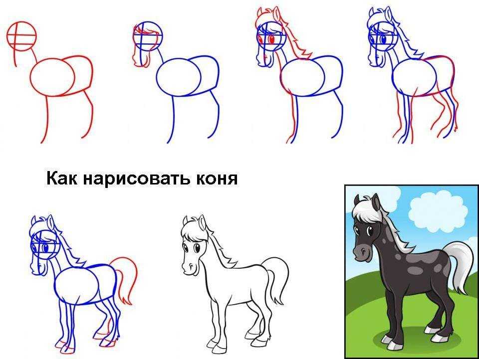 Как нарисовать лошадь с детьми от 3 до 12 лет - handskill.ru