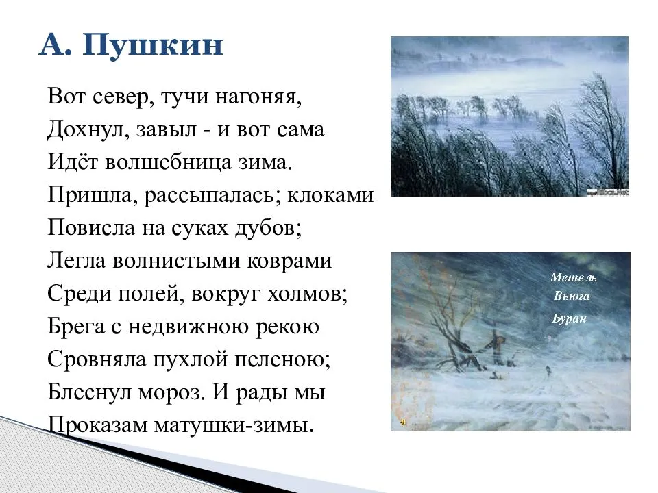 Стихи пушкина про зиму для детей